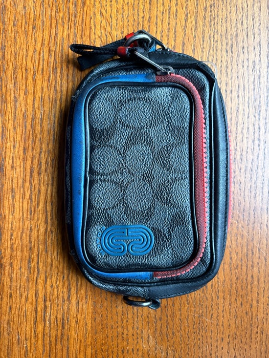 Coach Other - Coach Men/ Women Black Leather Crossbody Pouch with Blue and Red Trim- No strap